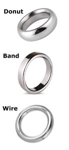 Donut, band and wire cock ring shapes